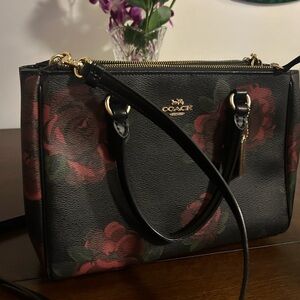 Coach Black and Red Floral Satchel